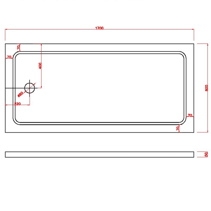 Piatto Doccia 80x170x5 cm Rettangolare Abs mod. Selene