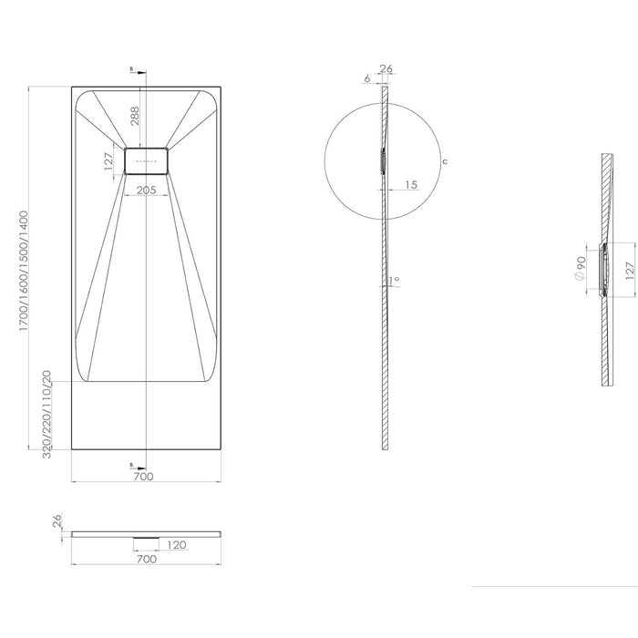 Piatto Doccia 70x140x2 6 cm Bianco Effetto Pietra mod. Strong