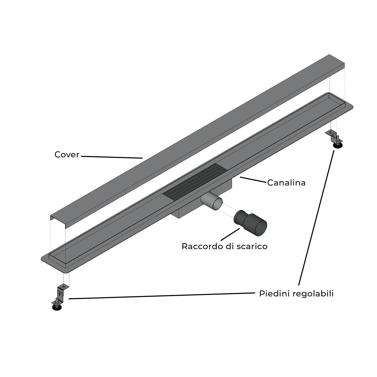 Canalina di scarico in Acciaio Inox 80x 7 CM a pavimento regolabile mod. Style