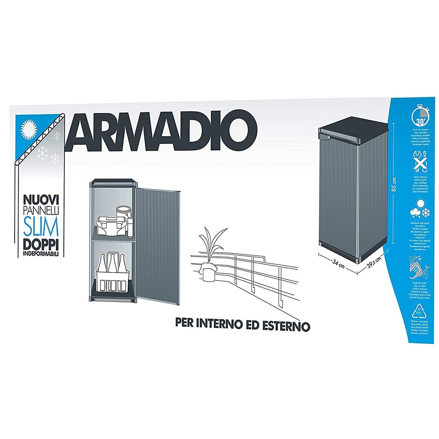 Armadio mobile basso esterno interno ad un'anta  in pvc 34x39 5x85 CM