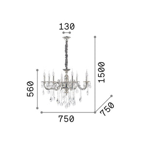 Lampadario Classico Impero Metallo-Cristallo Argento 8 Luci E14