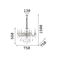 Lampadario Classico Impero Metallo-Cristallo Argento 8 Luci E14