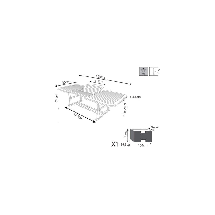 Tavolo rettangolare estensibile 150/200x90 cm in legno massiccio di acacia