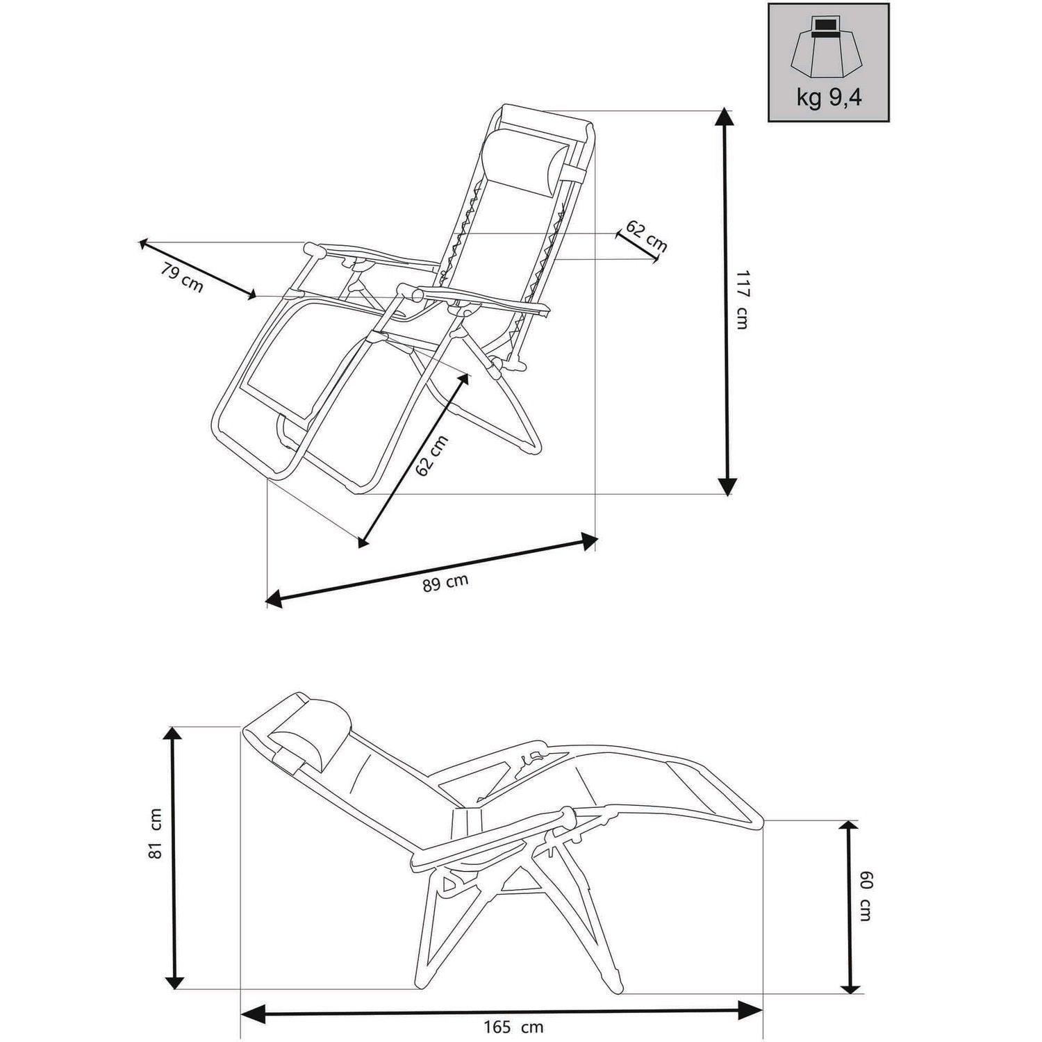 Sdraio poltrona relax pieghevole imbottita Grigio mod.Comfort XXL