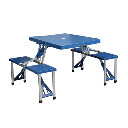 Set pieghevole tavolo blu con 4 sgabelli struttura in acciaio e gambe in alluminio