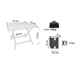 Tavolino pieghevole in alluminio 70x70x73h cm colore Antracite mod. Alabama