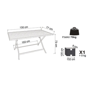 Tavolino pieghevole in alluminio 77x130x73h cm colore Taupe mod. Alabama