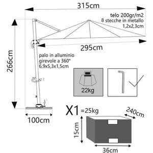 Ombrellone da giardino 2 5X2 5 con telo in poliestere Ecrù palo Tortora antivento mod. Mercurio