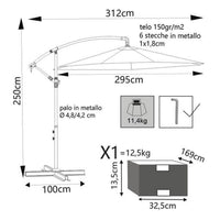 Ombrellone da giardino Ø 3 con telo in poliestere Bianco palo Bianco antivento mod. Eris