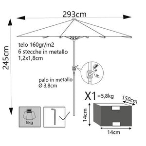 Ombrellone da giardino Ø 3 con telo in poliestere Grigio palo Bianco antivento mod. Poly Eco