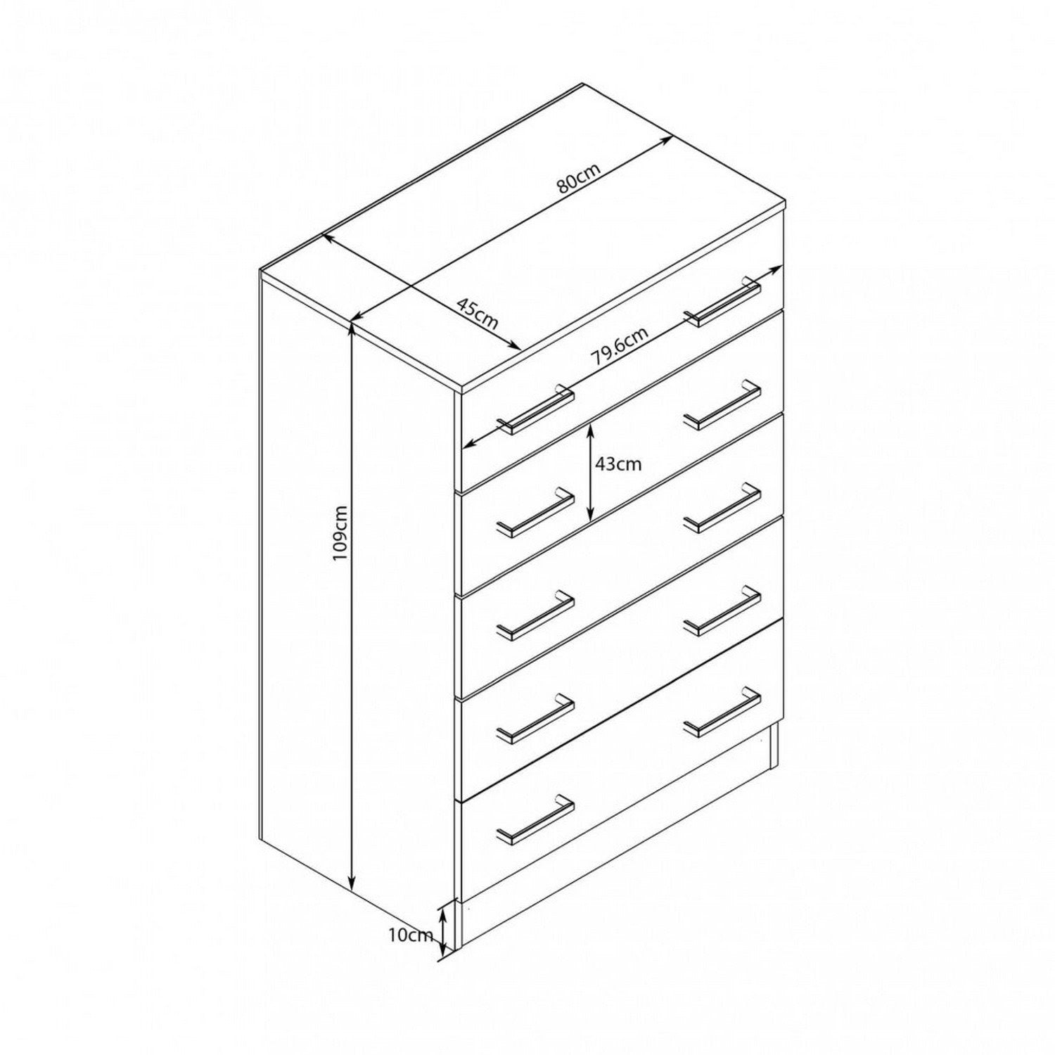 Cassettiera a  cassetti 80x45x109h cm di colore Bianco mod. Island