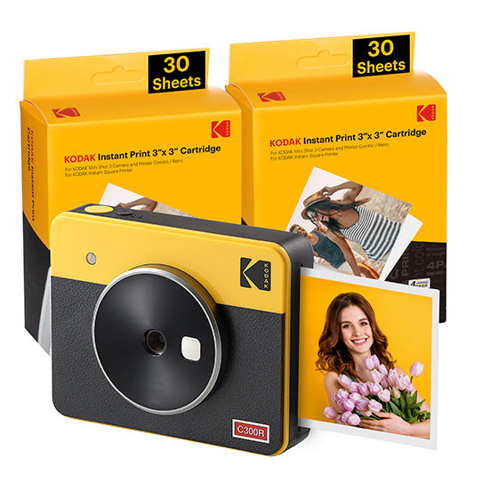 Kodak mini shot 3 retro c300ry60 portable instant camera and photo printer bundle 3x3 yellow - 0192143003441