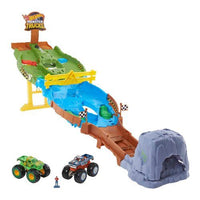 Hot wheels monster trucks torneo dei titani playset con monster truck bigfoot e gunkster per sfide testa a testa giocattolo per bambini 4+ anni - HGV12