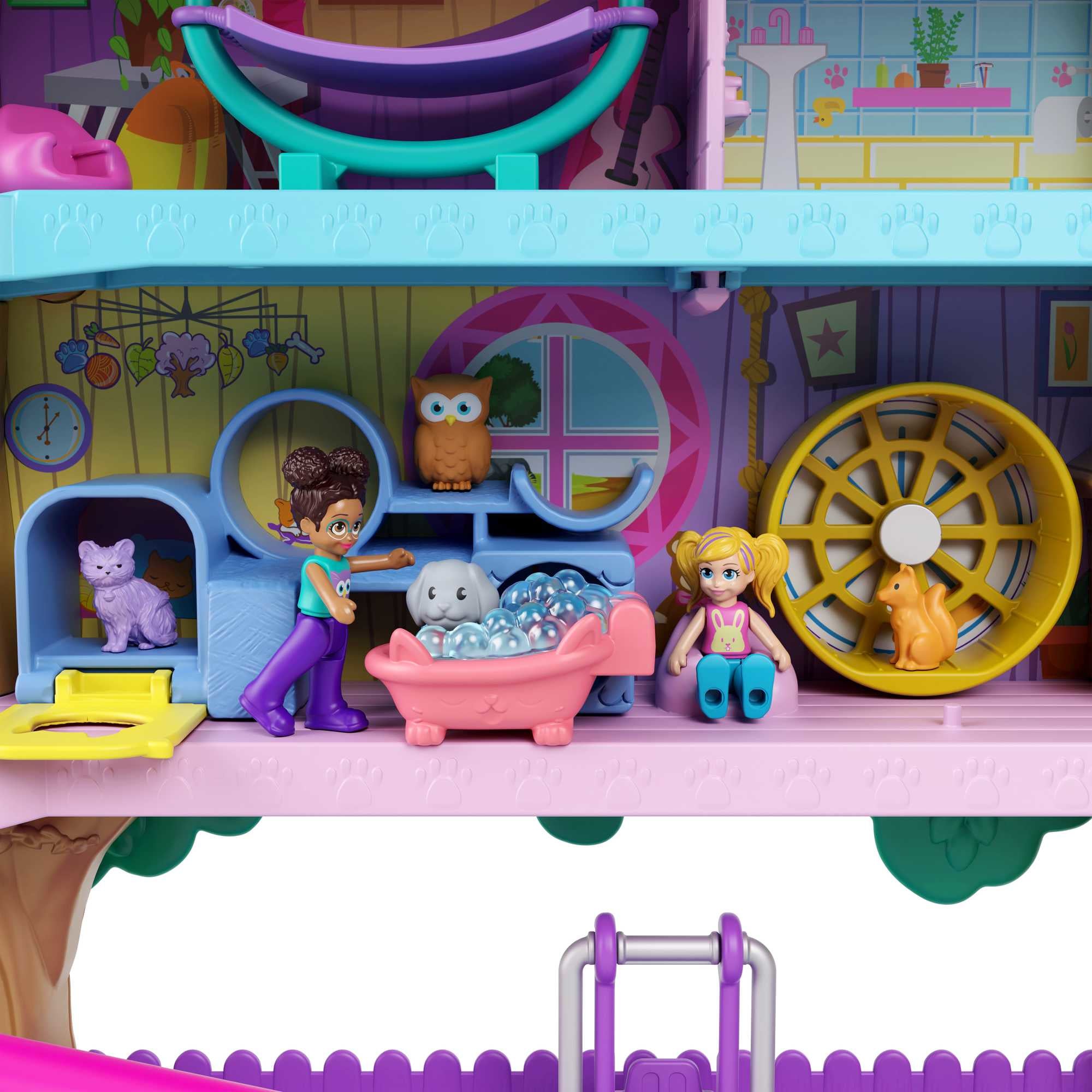 Polly pocket pollyville casa sull'albero dei cuccioli, playset a 5 piani, 15+ pezzi gioco: 2 bambole, veicolo, 4 animali e molto altro ancora, idea regalo, giocattolo per bambini 4+ anni - HHJ06