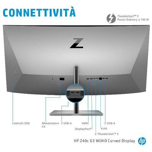 Hp z40c g3 monitor pc 100,8 cm (39.7") 5120 x 2160 pixel ultrawide 5k hd led nero, argento - 3A6F7AA#ABB