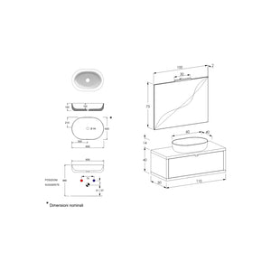 Composizione bagno sospesa Nyumba rovere a 1 cassetto grigio cielo 110x40 cm con lavabo, specchio e lampada LED 