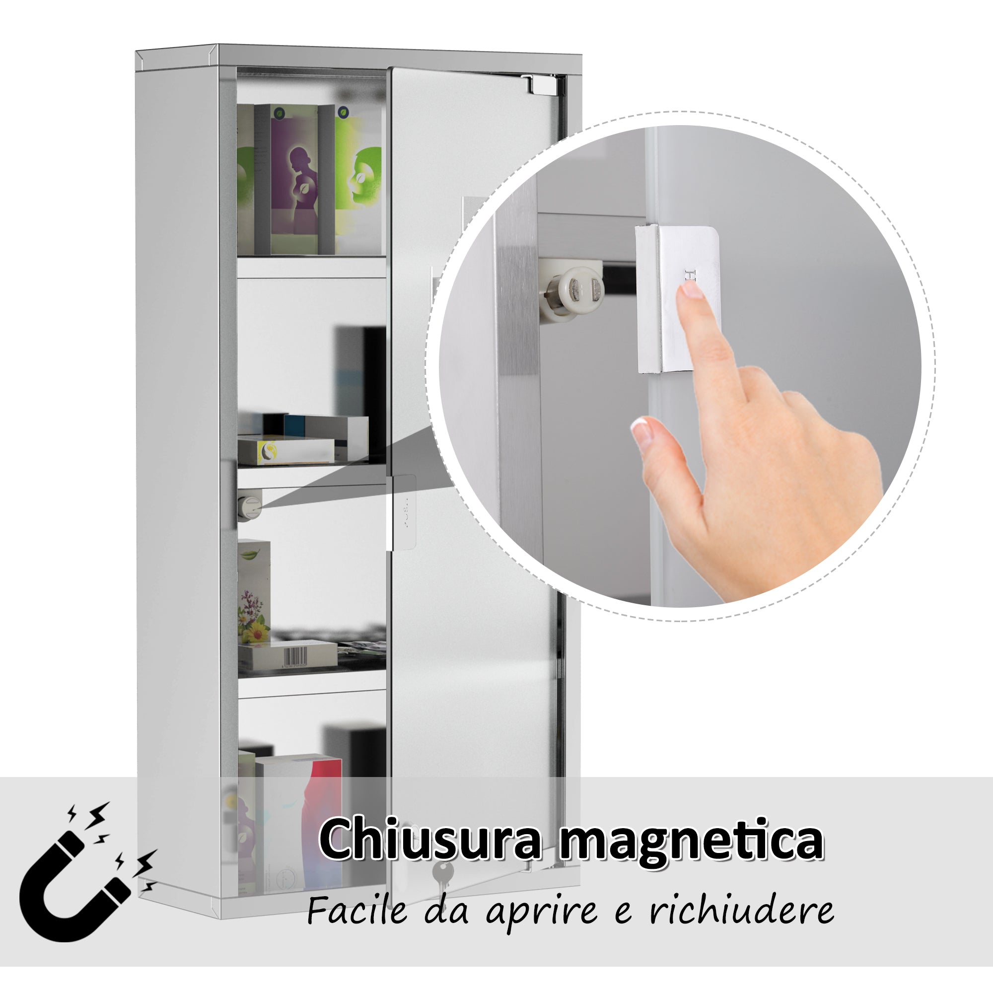 Easycomfort Armadietto Medicinale Cassetta Porta Medicina a Quattro Ripiani in Acciaio Inox 30 x 12 x 60cm