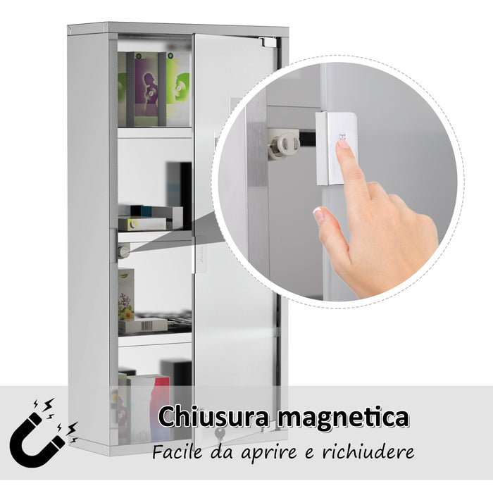 Easycomfort Armadietto Medicinale Cassetta Porta Medicina a Quattro Ripiani in Acciaio Inox 30 x 12 x 60cm