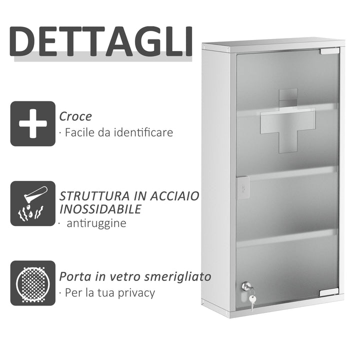 Easycomfort Armadietto Medicinale Cassetta Porta Medicina a Quattro Ripiani in Acciaio Inox 30 x 12 x 60cm