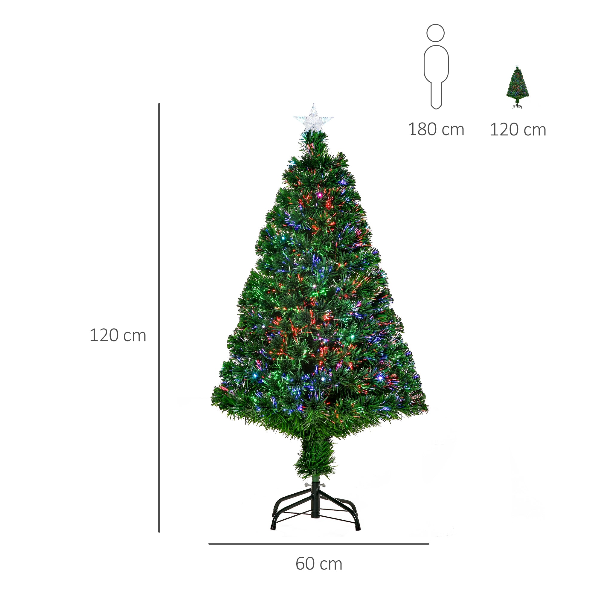 Easycomfort Albero di Natale a Fibre Ottiche 120cm Albero di Natale Artificiale con 16 Luci LED di 3 Colori e Rami in PVC