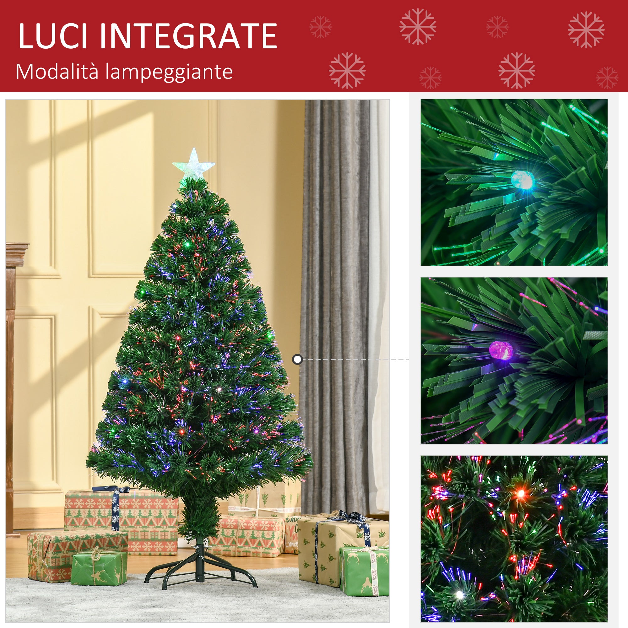 Easycomfort Albero di Natale a Fibre Ottiche 120cm Albero di Natale Artificiale con 16 Luci LED di 3 Colori e Rami in PVC