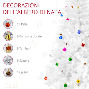 Easycomfort Albero di Natale Bianco 180cm con Addobbi e 930 Rami, Albero di Natale Artificiale in PVC