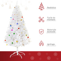 Easycomfort Albero di Natale Bianco 180cm con Addobbi e 930 Rami, Albero di Natale Artificiale in PVC