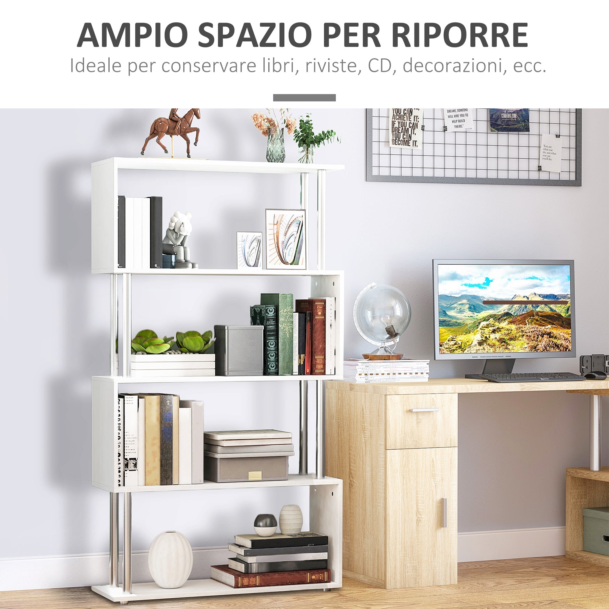 Libreria di Design Moderna 4 Ripiani Bianco 80x30x145 cm