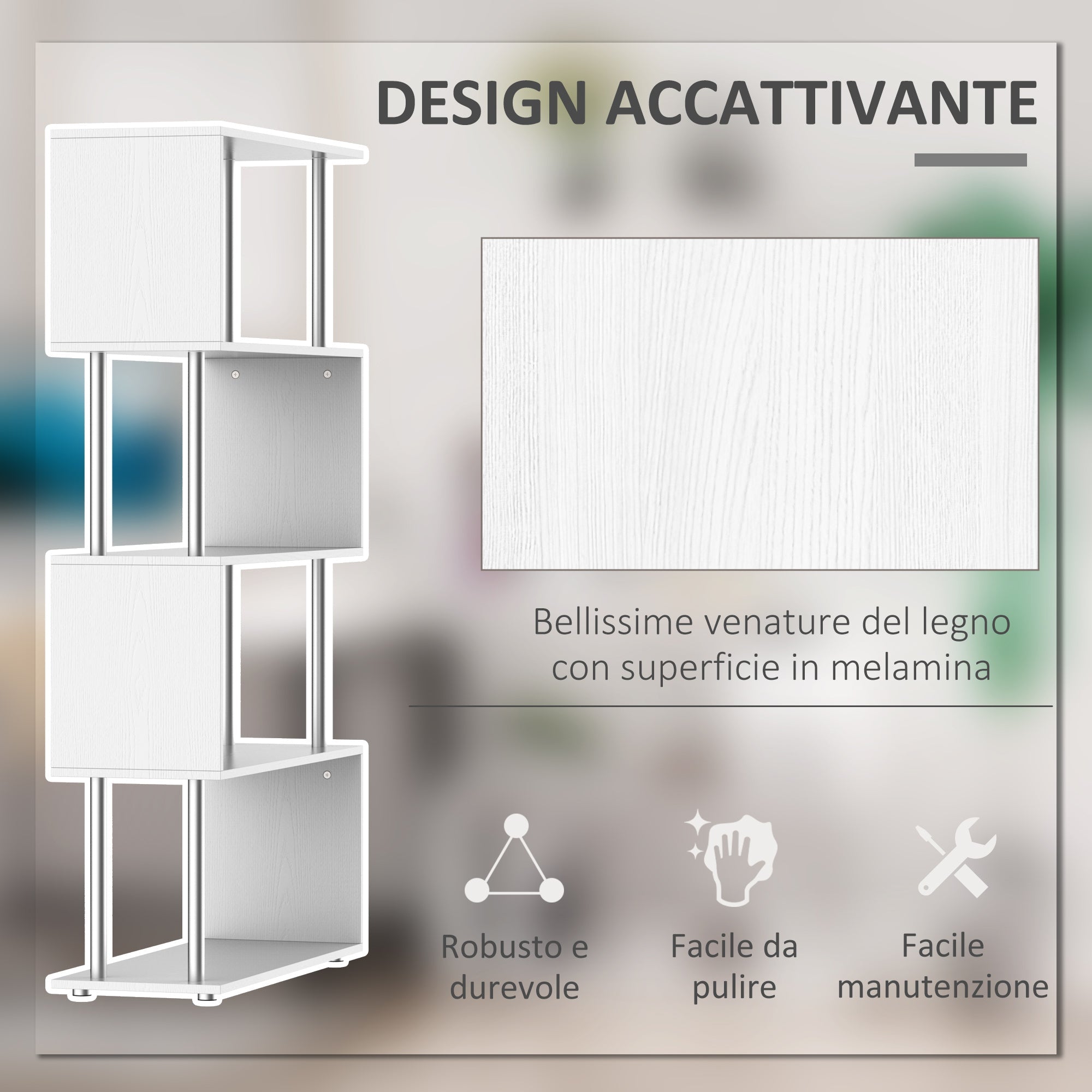 Libreria di Design Moderna 4 Ripiani Bianco 80x30x145 cm