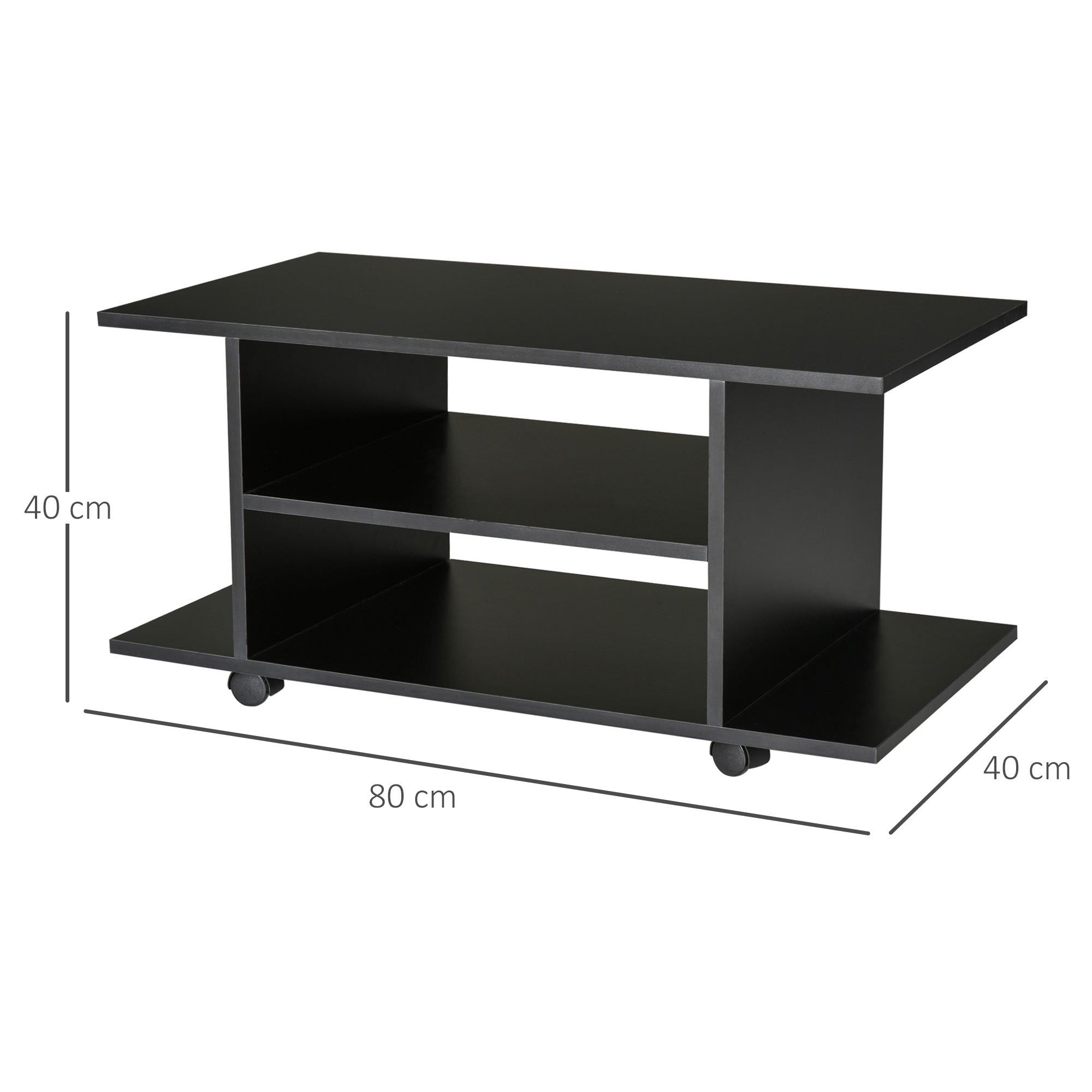 Mobile TV in Legno con Ruote Nero 40x40x80 cm