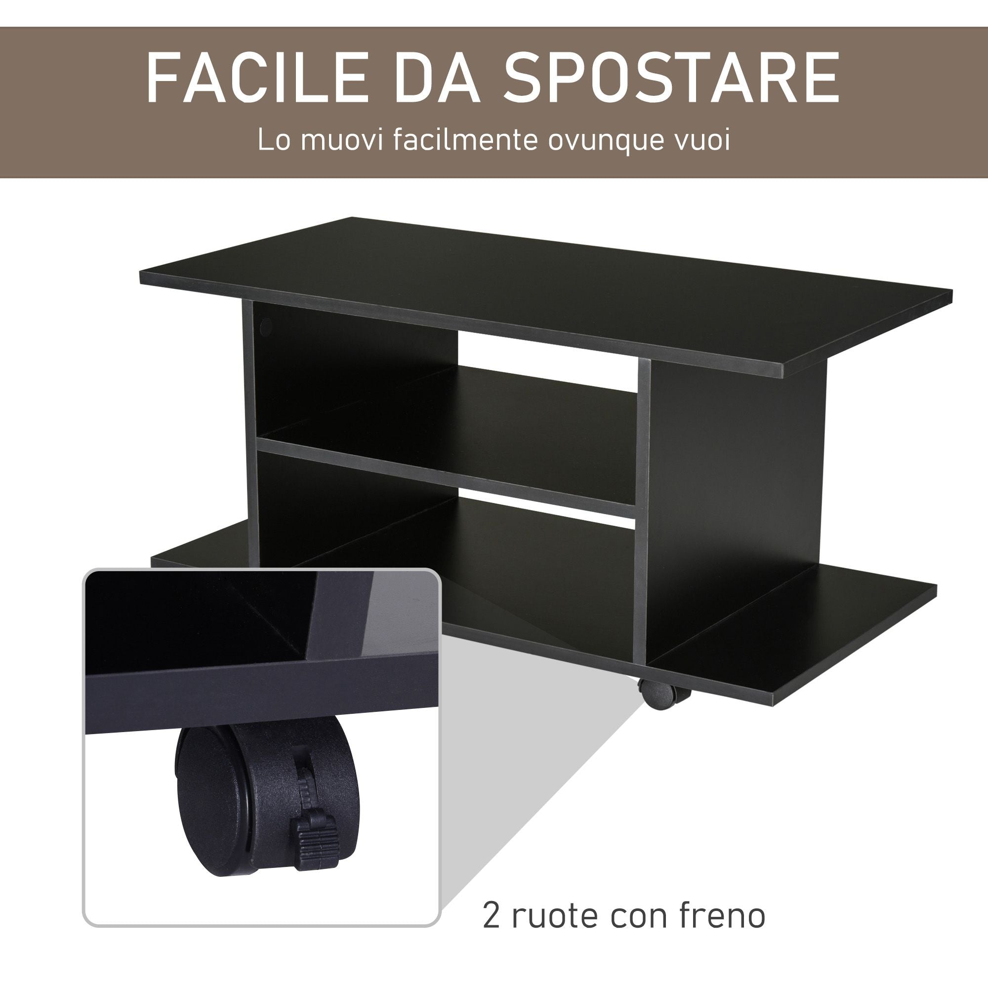 Mobile TV in Legno con Ruote Nero 40x40x80 cm