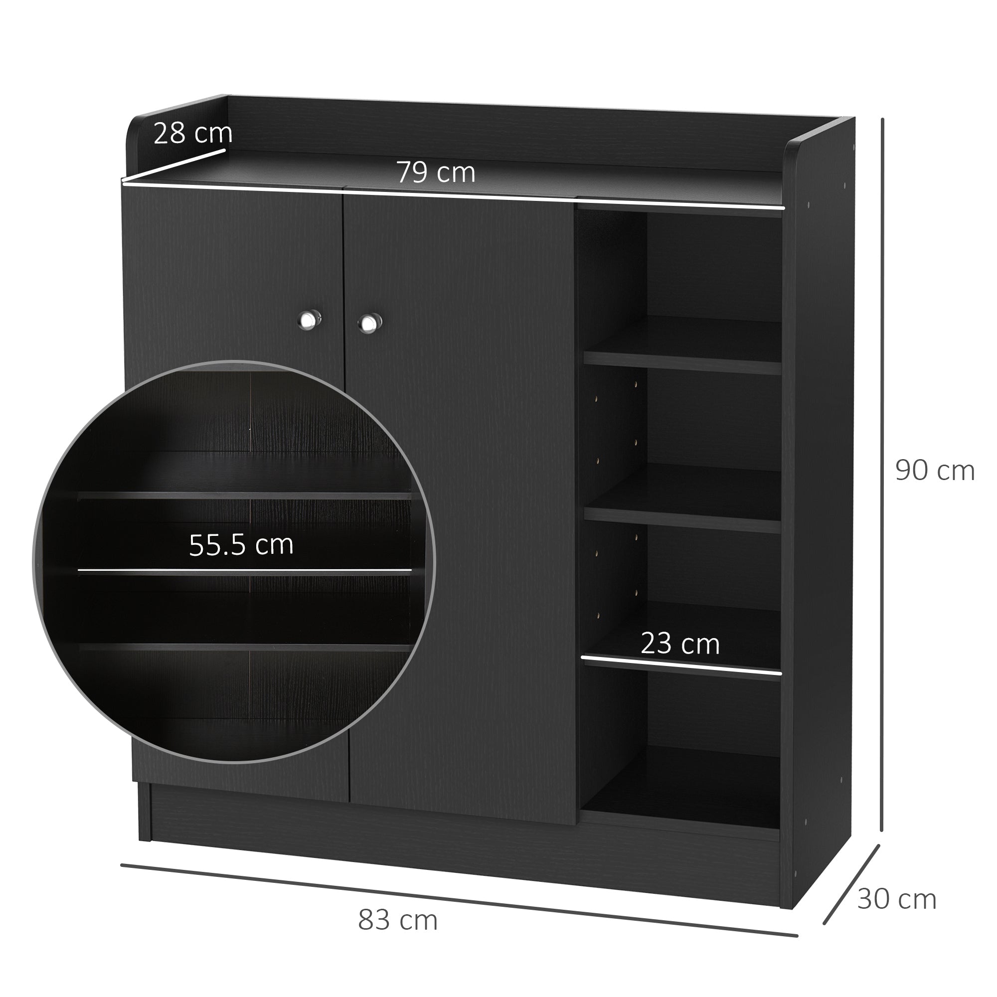 Easycomfort Armadio Scarpiera Salvaspazio Regolabile, Scarpiera Moderna in Legno per 12 Paia di Scarpe con 4 Ripiani Aperti, 83x30x90 cm, Nero