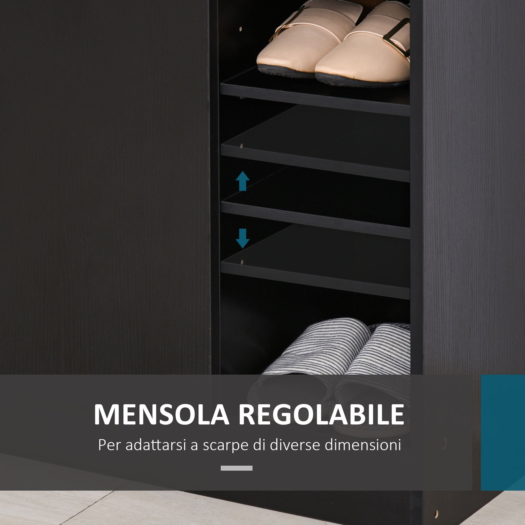 Easycomfort Armadio Scarpiera Salvaspazio Regolabile, Scarpiera Moderna in Legno per 12 Paia di Scarpe con 4 Ripiani Aperti, 83x30x90 cm, Nero