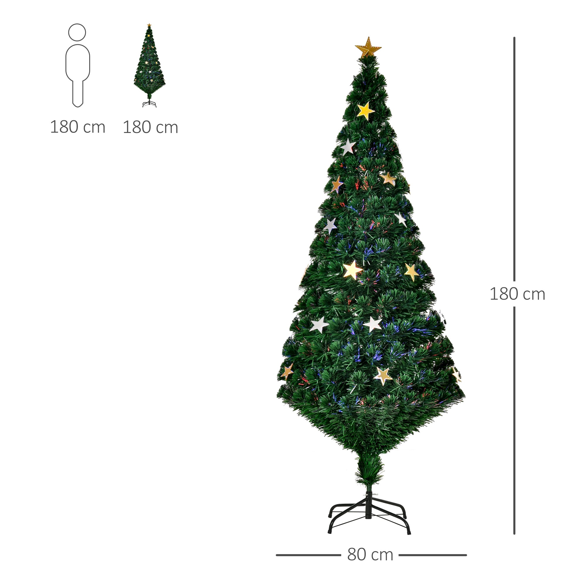 Easycomfort Albero di Natale 180cm con 27 Luci LED, Fibre Ottiche e 230 Rami, Albero di Natale Artificiale