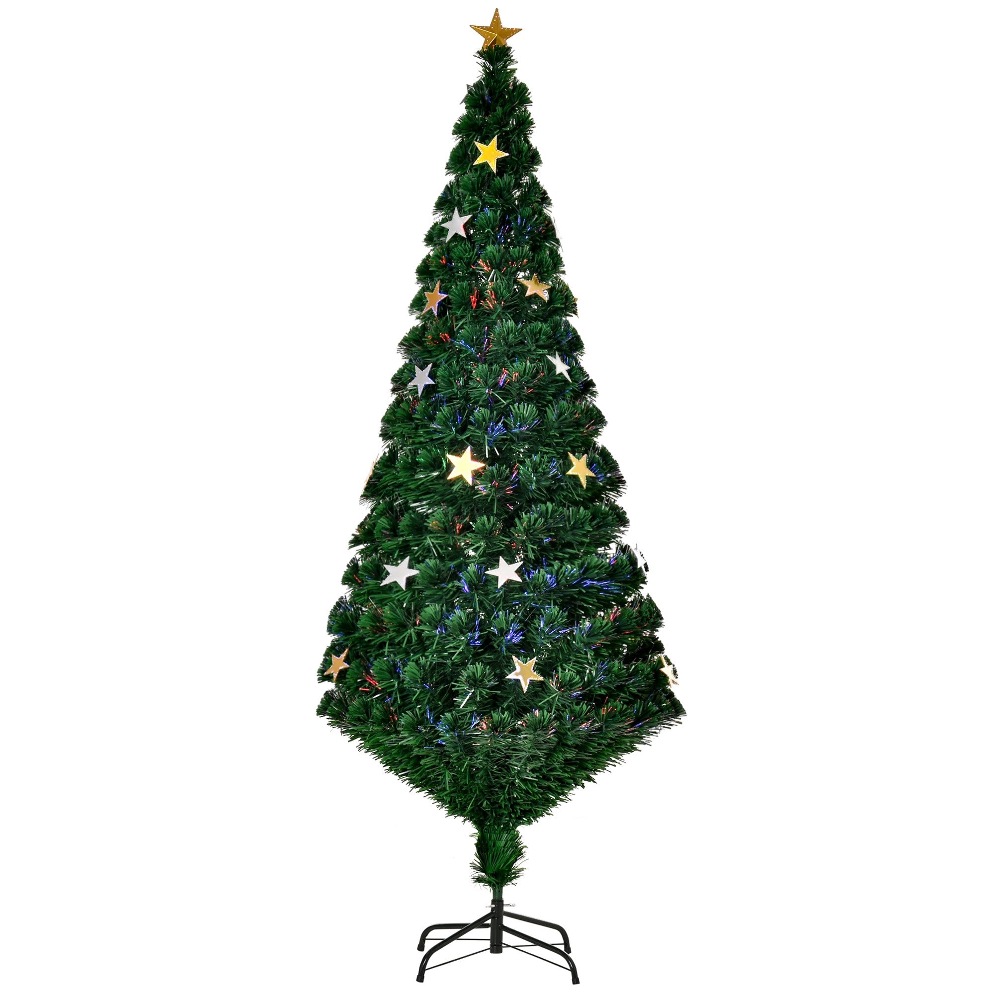 Easycomfort Albero di Natale 180cm con 27 Luci LED, Fibre Ottiche e 230 Rami, Albero di Natale Artificiale