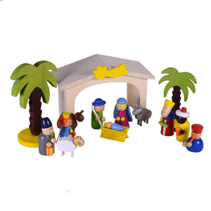 Presepe Natività 15 pz c/espositore in legno