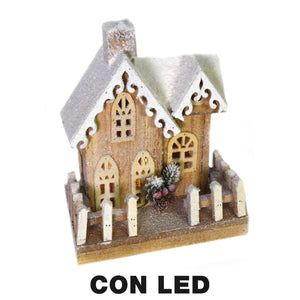 Decorazione Luminosa Casetta Natalizia con Led Colore Naturale in legno 22x14 h 30 cm