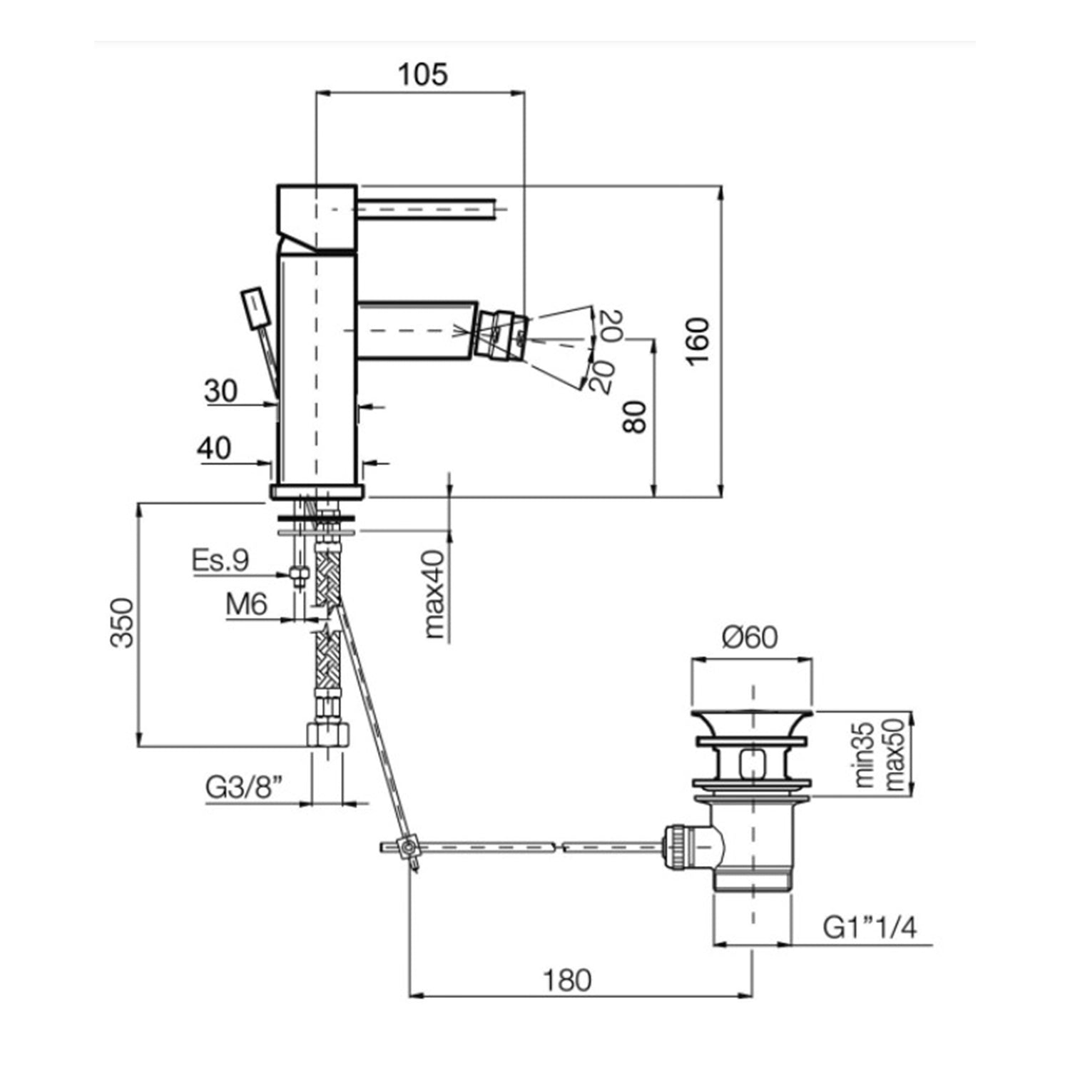 Miscelatore bidet cromato mod. Quadrus slim