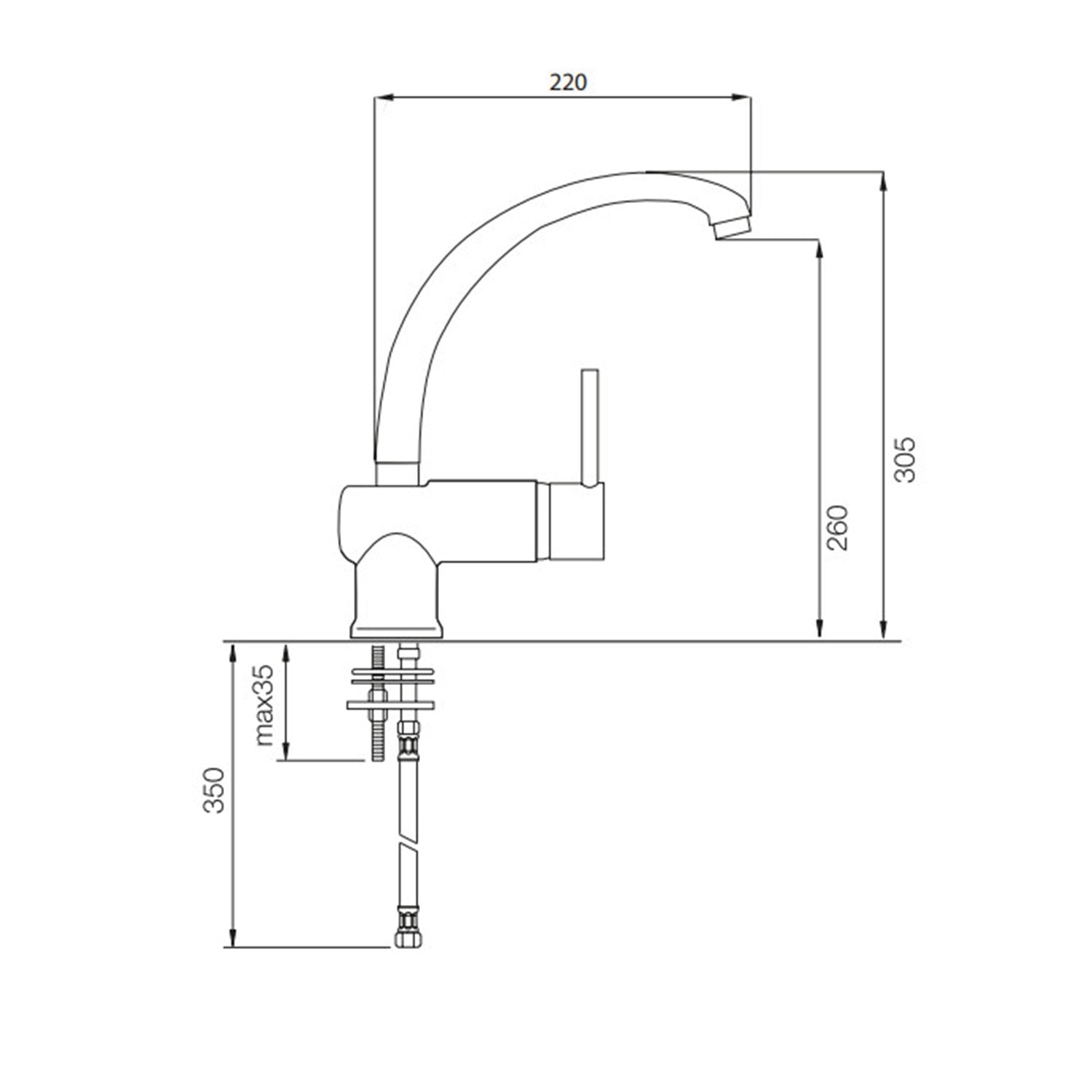 Miscelatore lavello cucina con bocca girevole cromato mod. Industriale