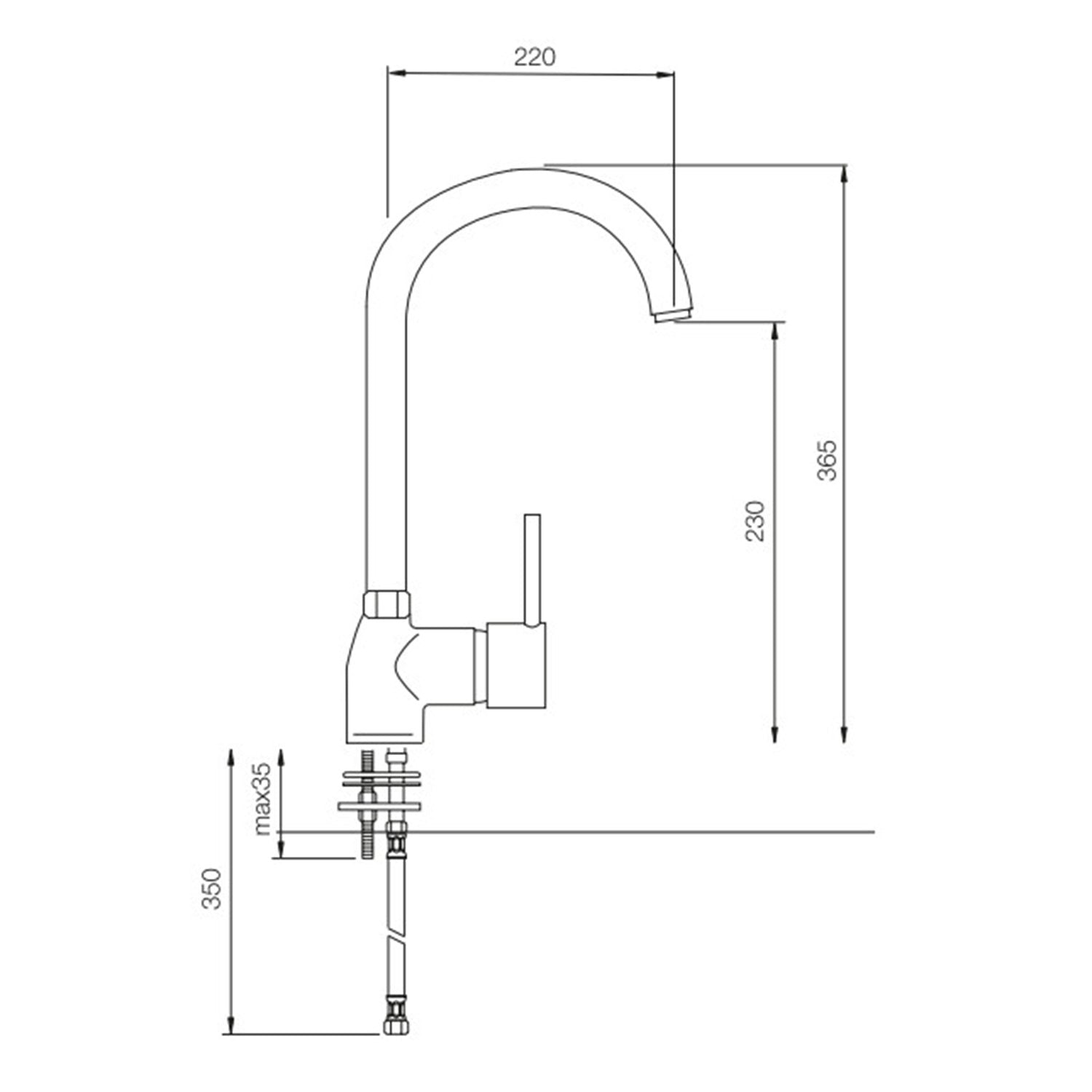 Miscelatore lavello cucina con bocca girevole cromato mod. Minimale