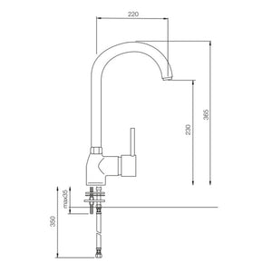 Miscelatore lavello cucina con bocca girevole cromato mod. Minimale