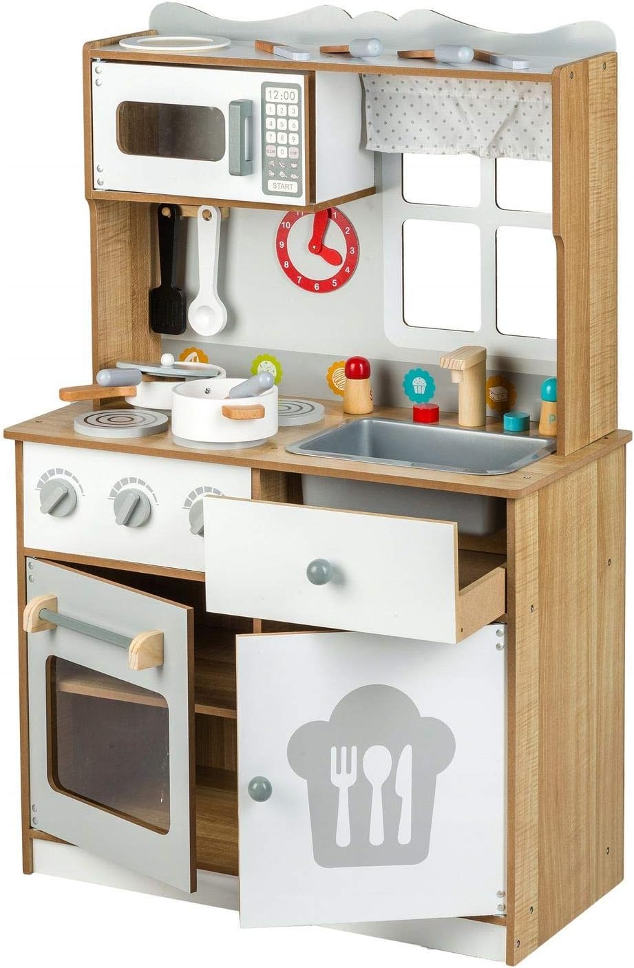 Cucina Giocattolo per Bambini 60x30x93 cm in Legno con Accessori  Bianca