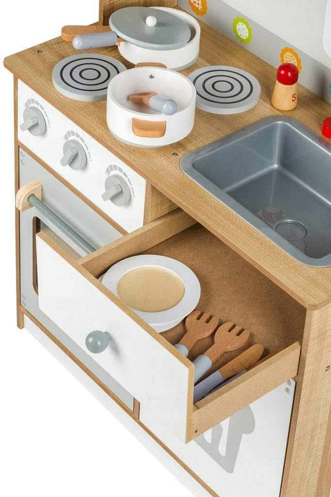 Cucina Giocattolo per Bambini 60x30x93 cm in Legno con Accessori  Bianca