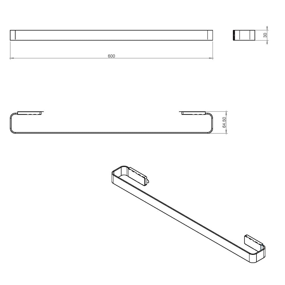 Porta asciugamano a muro in acciaio cromato della collezione 'Line' by Cosmic - cm 60x6,5x3