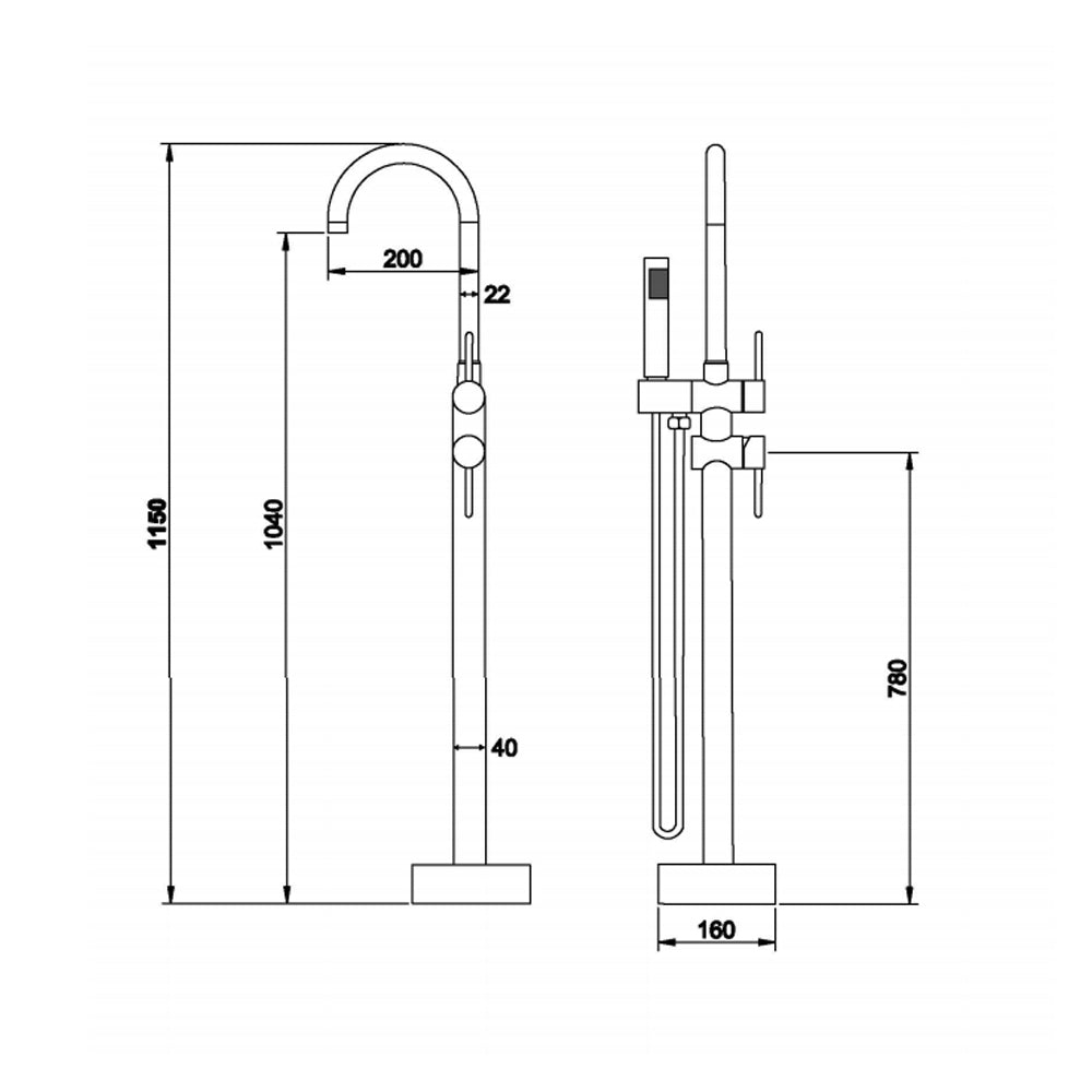 Miscelatore monocomando a pavimento per vasca freestanding cromato