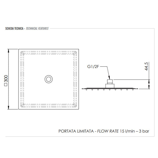 Soffione doccia ultrasottile quadrato cm 30x30 Bianco Opaco