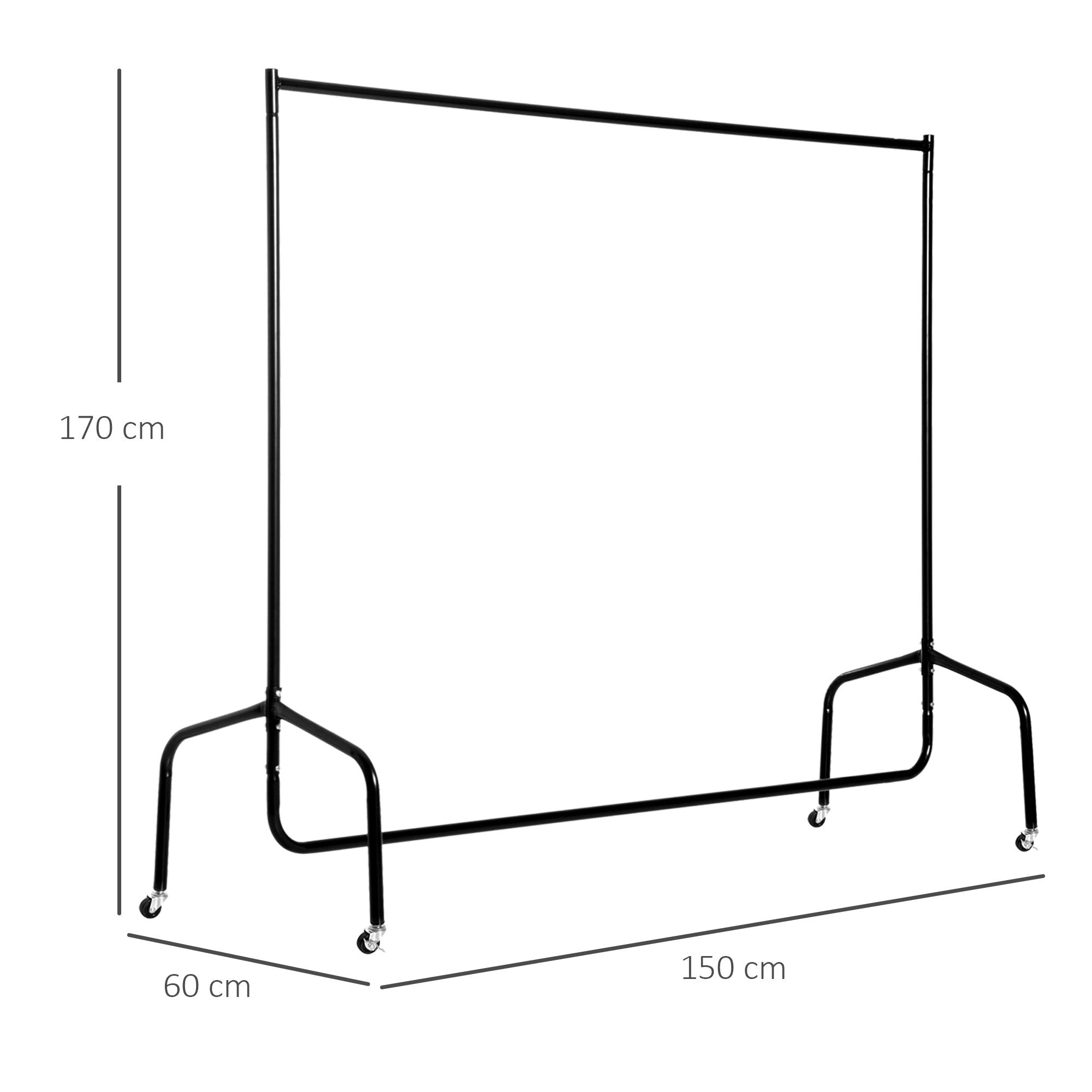 Stender Appendiabiti con Ruote 150x60x150 cm in Ferro  Nero