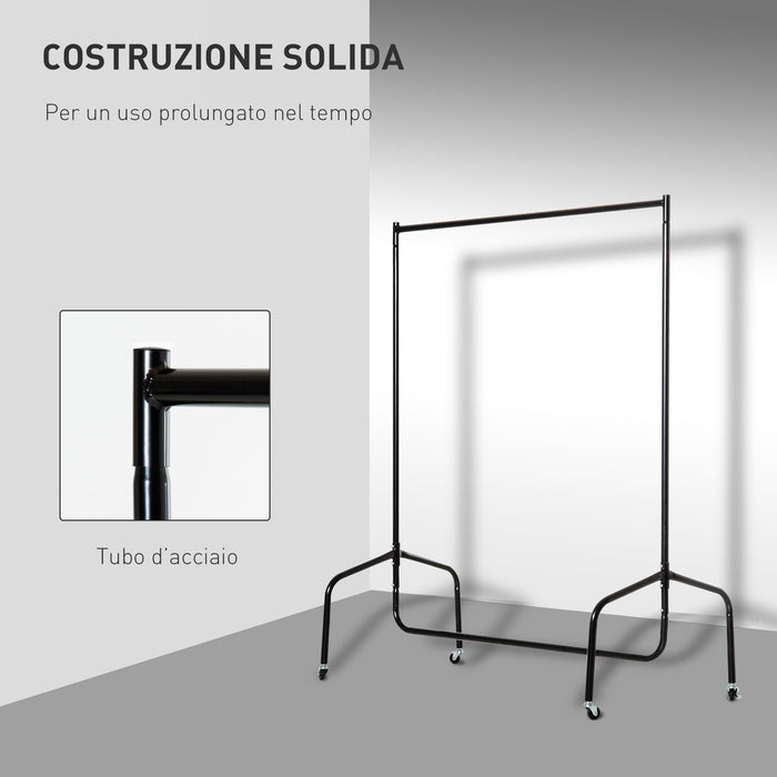 Stender Appendiabiti con Ruote 150x60x150 cm in Ferro  Nero