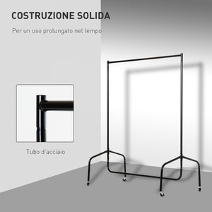 EasyComfort Rella Appendiabiti Attaccapanni in Metallo, Stand per Vestiti con Rotelle, Nero, 150x60x170cm