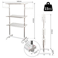 EasyComfort Stendino Verticale Pieghevole in Acciaio e Plastica con 6 Ruote e 3 Ripiani Regolabili, 142x55x172 cm